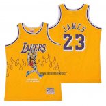 Maillot Los Angeles Lakers LeBron James NO 23 Hardwood Classics Skull Edition Jaune
