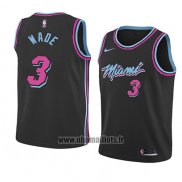 Maillot Enfant Miami Heat Dwyane Wade No 3 Ville 2018 19 Noir