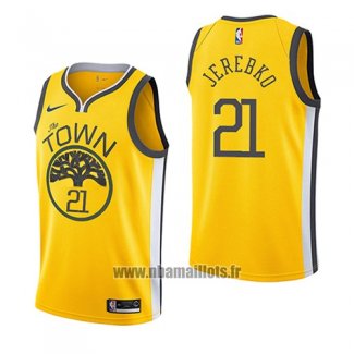 Maillot Golden State Warriors Jonas Jerebko No 21 Earned 2018-19 Jaune