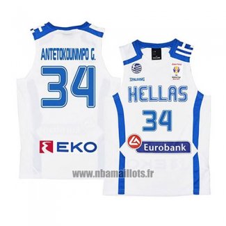 Maillot Grece Giannis Antetokounmpo No 34 2019 FIBA Baketball World Cup Blanc