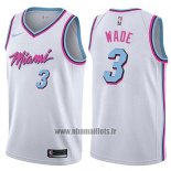 Maillot Miami Heat Dwyane Wade No 3 Ville 2017-18 Blanc