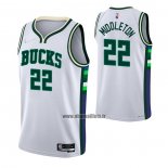 Maillot Milwaukee Bucks Khris Middleton NO 22 Ville 2021-22 Blanc