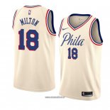 Maillot Philadelphia 76ers Shake Milton No 18 Ville 2018 Crema
