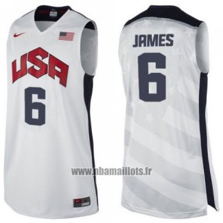 Maillot USA 2012 Lebron James No 6 Blanc