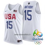 Maillot USA 2016 Carmelo Anthony No 15 Blanc