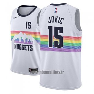 Maillot Denver Nuggets Nikola Jokic No 15 Ville 2018-19 Blanc