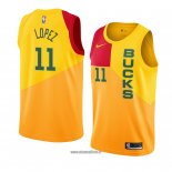 Maillot Milwaukee Bucks Brook Lopez No 11 Ville 2018-19 Jaune