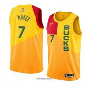 Maillot Milwaukee Bucks Thon Maker No 7 Ville 2018-19 Jaune