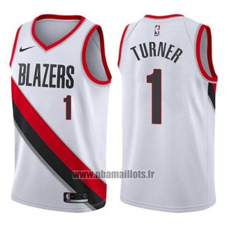 Maillot Portland Trail Blazers Evan Turner No 1 Association 2017-18 Blanc