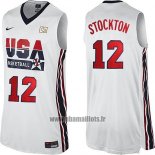 Maillot USA 1992 John Stockton No 12 Blanc