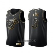 Maillot Golden Edition Miami Heat Dwyane Wade No 3 Noir