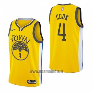 Maillot Golden State Warriors Quinn Cook No 4 Earned 2018-19 Jaune