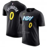 Maillot Manche Courte Indiana Pacers Tyrese Haliburton Ville 2023-24 Noir