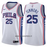 Maillot Philadelphia 76ers Ben Simmons No 25 Association 2017-18 Blanc