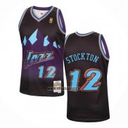 Maillot Utah Jazz John Stockton NO 12 Mitchell & Ness 1996-97 Noir