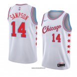 Maillot Chicago Bulls Jakarr Sampson No 14 Ville 2018 Blanc