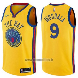 Maillot Golden State Warriors Andre Iguodala No 9 Chinese Heritage Ville 2017-18 Jaune