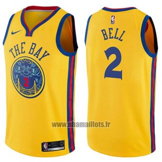 Maillot Golden State Warriors Jordan Bell No 2 Ville 2017-18 Jaune