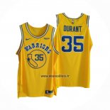 Maillot Golden State Warriors Kevin Durant NO 35 Hardwood Classic Authentique Jaune