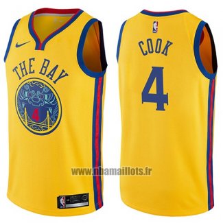 Maillot Golden State Warriors Quinn Cook No 4 Ville 2017-18 Jaune