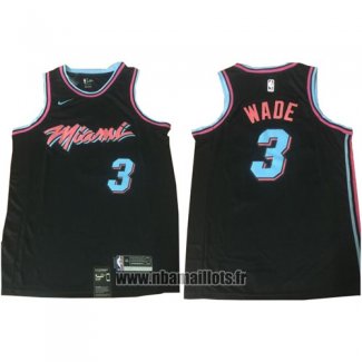 Maillot Miami Heat Wade No 3 Ville 2017-18 Noir Bleu