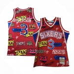 Maillot Philadelphia 76ers Allen Iverson NO 3 Slap Sticker Mitchell & Ness 1996-97 Rouge