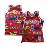 Maillot Philadelphia 76ers Allen Iverson NO 3 Slap Sticker Mitchell & Ness 1996-97 Rouge