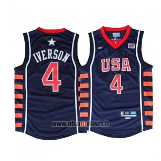 Maillot USA 2004 Allen Iverson No 4 Bleu