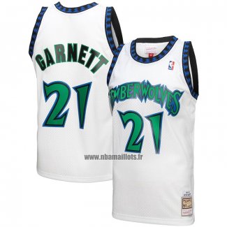 Maillot Minnesota Timberwolves Kevin Garnett NO 21 Mitchell & Ness 1997-98 Blanc