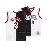 Maillot Philadelphia 76ers Allen Iverson NO 3 Mitchell & Ness 2000-01 Split Noir Blanc