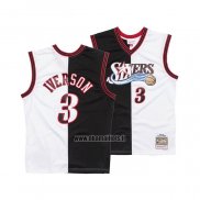 Maillot Philadelphia 76ers Allen Iverson NO 3 Mitchell & Ness 2000-01 Split Noir Blanc