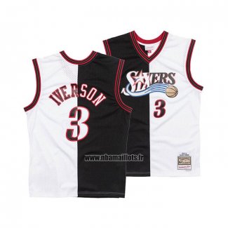 Maillot Philadelphia 76ers Allen Iverson NO 3 Mitchell & Ness 2000-01 Split Noir Blanc