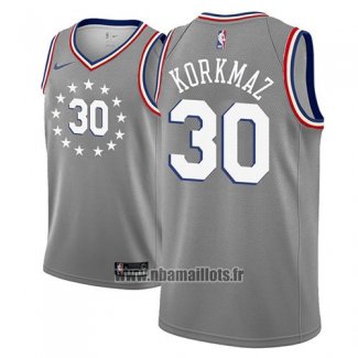 Maillot Philadelphia 76ers Furkan Korkmaz No 30 Ville 2018-19 Gris