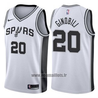 Maillot San Antonio Spurs Manu Ginobili No 20 2017-18 Blanc