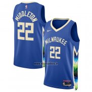 Maillot Milwaukee Bucks Khris Middleton NO 22 Ville 2022-23 Bleu