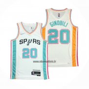 Maillot San Antonio Spurs Manu Ginobili NO 20 Ville 2021-22 Blanc