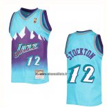 Maillot Utah Jazz John Stockton NO 12 Mitchell & Ness 1996-97 Bleu