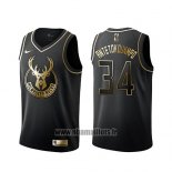 Maillot Golden Edition Milwaukee Bucks Giannis Antetokounmpo No 34 Noir