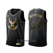 Maillot Golden Edition Milwaukee Bucks Giannis Antetokounmpo No 34 Noir