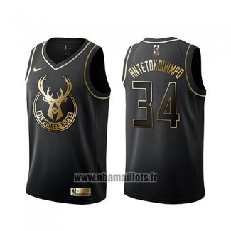 Maillot Golden Edition Milwaukee Bucks Giannis Antetokounmpo No 34 Noir