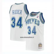 Maillot Minnesota Timberwolves Isaiah Rider No 34 Mitchell & Ness 1995-96 Blanc