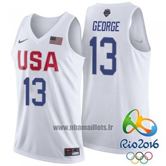 Maillot USA 2016 Paul George No 13 Blanc