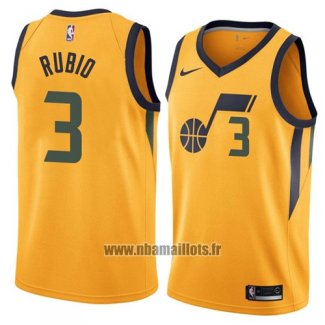 Maillot Utah Jazz Ricky Rubio No 3 Ville 2017-18 Jaune