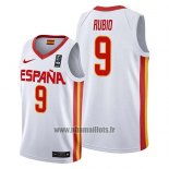 Maillot Espagne Ricky Rubio No 9 2019 FIBA Baketball World Cup Blanc