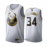 Maillot Golden Edition Milwaukee Bucks Giannis Antetokounmpo No 34 Blanc