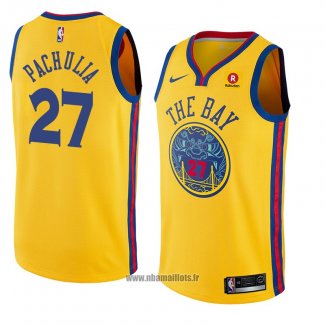 Maillot Golden State Warriors Zaza Pachulia No 27 Ville 2018 Jaune