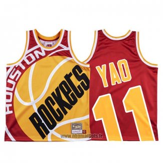 Maillot Houston Rockets Yao Ming NO 11 Mitchell & Ness Big Face Rouge