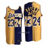 Maillot Los Angeles Lakers Kobe Bryant LeBron James NO 24 23 Split Jaune Volet