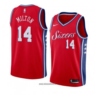 Maillot Philadelphia 76ers Shake Milton No 14 Statement 2017-18 Rouge