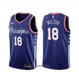 Maillot Philadelphia 76ers Shake Milton NO 18 Ville 2019-20 Bleu